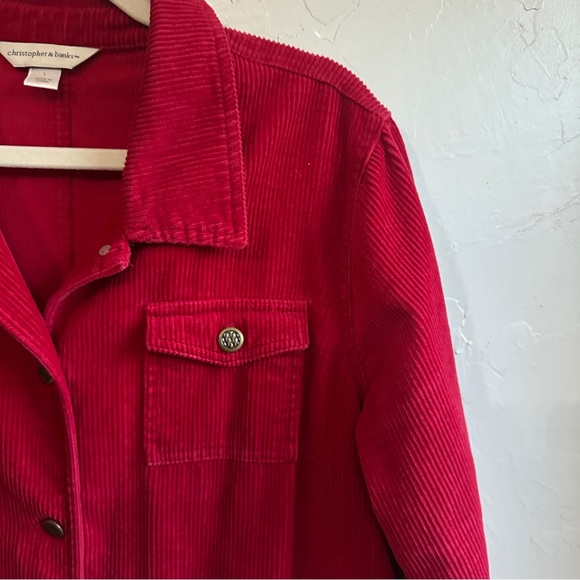 Vintage Christopher & Banks Red Wide-Wale Corduroy Jacket Cottagecore Chore Coat - Picture 4 of 12